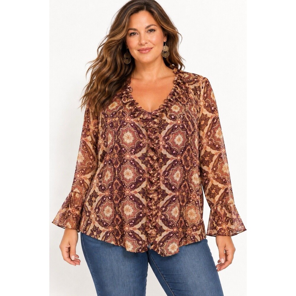 Ashley Stewart 100% Silk Blouse Tank Underlay Ruffle ChiffonSize 18 Feminine